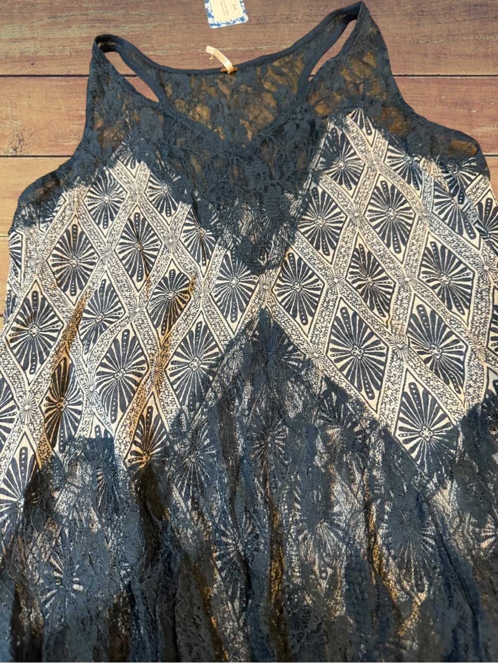 Free People Printed Cami Bell Trapeze Tank Top - Boho Lace Tunic NWT Size Small - Picture 8 of 15